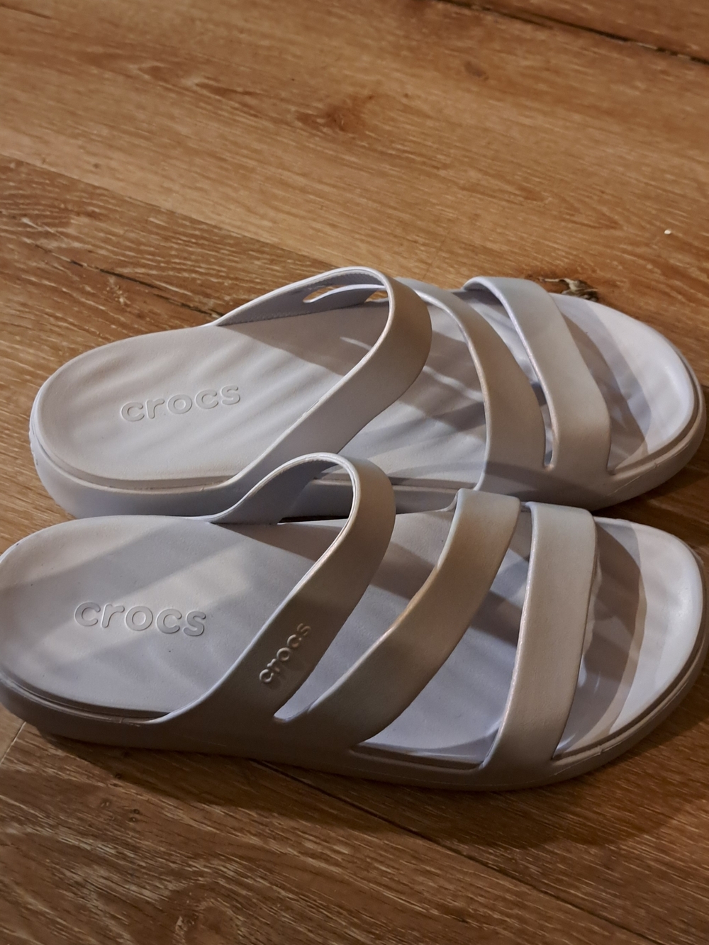 CROCS Women's Triple-Strap Slide Sandals in Lavender Iridescent